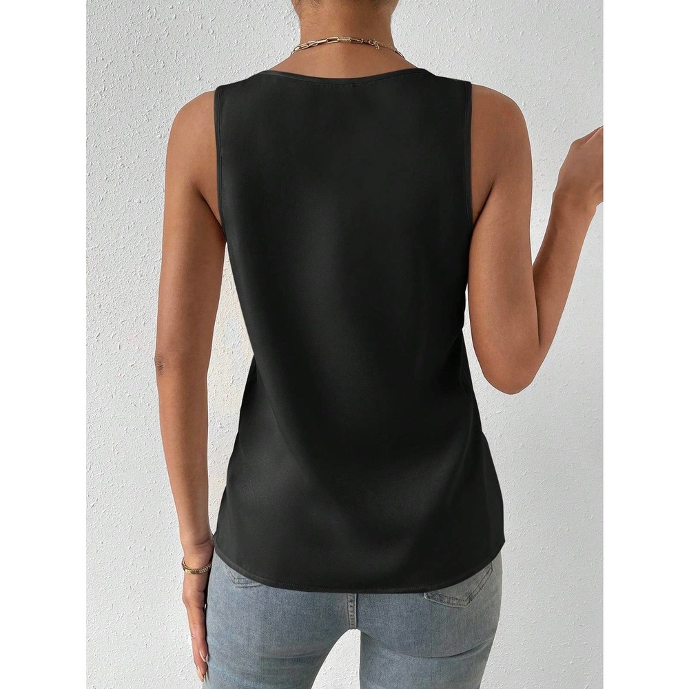 minimalist Solid V Neck Tank Top workwear office business casual cream - Picture 6 of 12